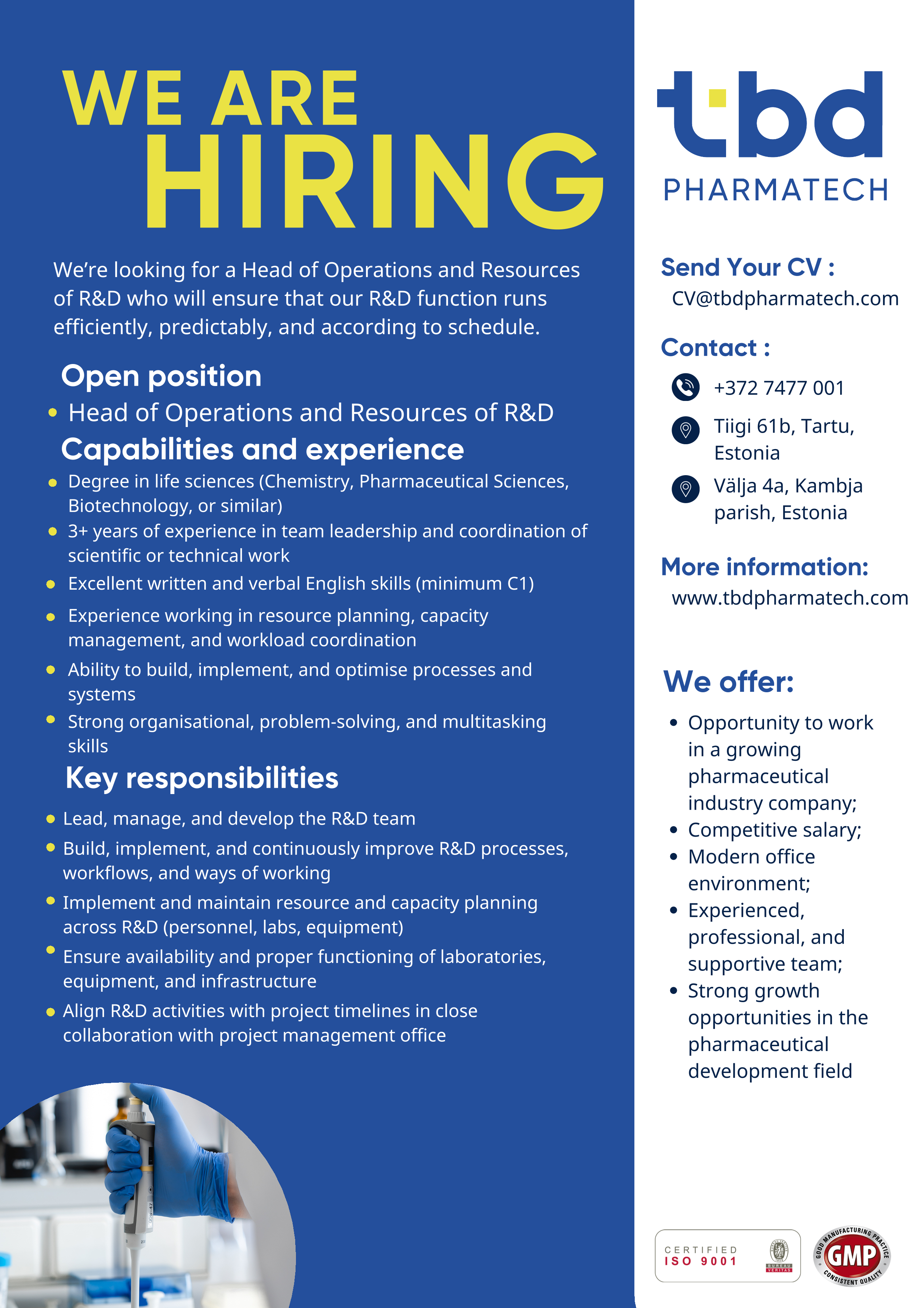 Head of Operations and Resources of R&D, TBD Pharmatech | CV.ee