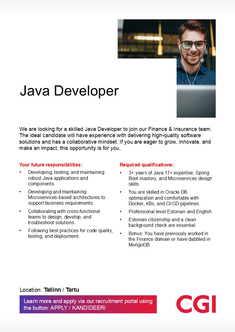 Java Developer, CGI Eesti OÜ | CV.ee