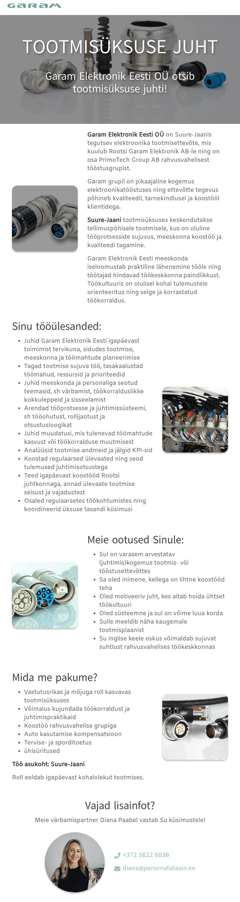 Tootmisüksuse juht, PersonaliDisain OÜ klient | CV.ee