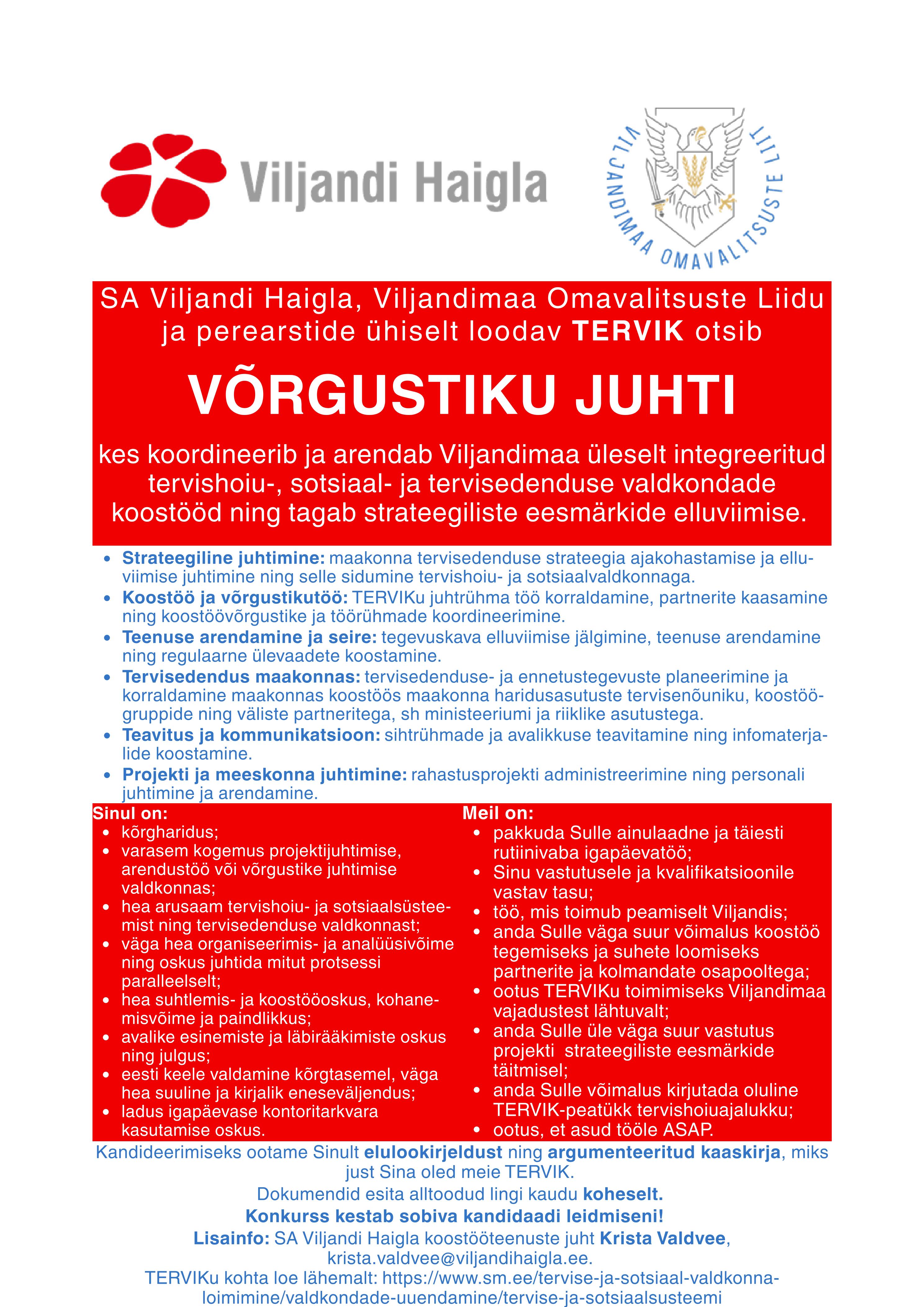 TERVIK võrgustiku juht, SA Viljandi Haigla | CV.ee