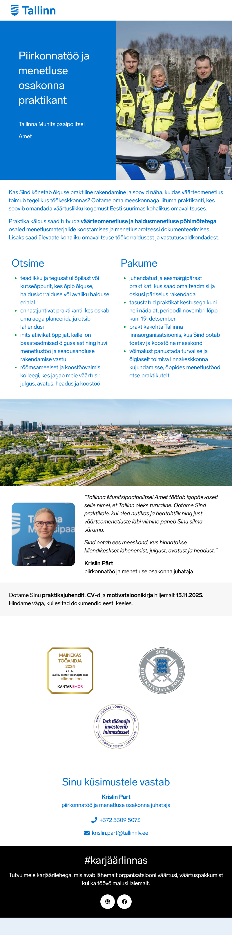 Tallinna Munitsipaalpolitsei Ameti praktikant, Tallinna ...